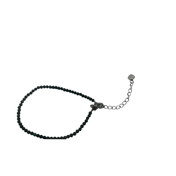 Faceted Dark Green Bead Bracelet Adjustable 6-8 Inches Silver Tone Heart Charm - Picture 5 of 7